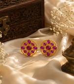 South indian gold plated round floral kemp stone stud earrings for women