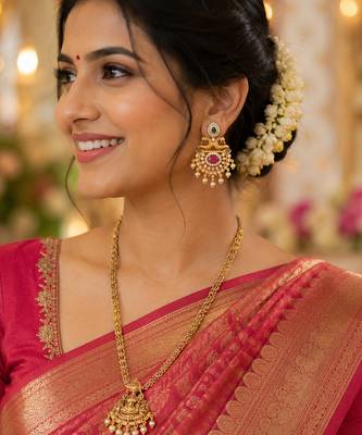 South indian gold plated peacock chandbali earrings with ruby, green stone & pearls 3