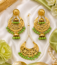 Parrot Green Beaded Gold Earring Tikka Set