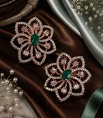 Rose gold finish emerald floral earrings