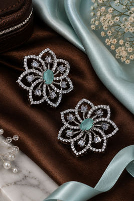 Rhodium finish mint floral earrings 1
