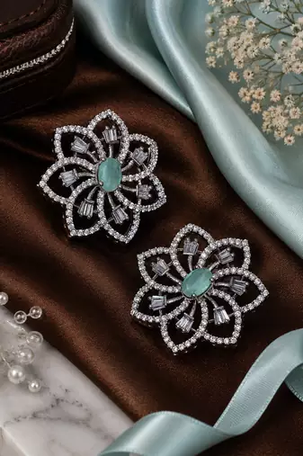 Rhodium finish mint floral earrings