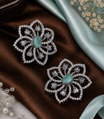 Rhodium finish mint floral earrings