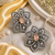 Black Silver Finish Champagne Floral Earrings