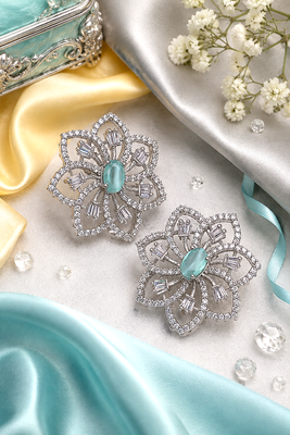 Rhodium finish mint floral earrings 2