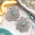 Rhodium finish mint floral earrings