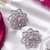 Rhodium finish pink floral earrings