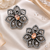 Black Silver Finish Champagne Floral Earrings