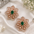 Rose gold finish emerald floral earrings