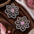 Rhodium finish pink floral earrings
