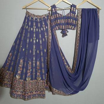 lavender floral zari thread embroidered lehenga set 7