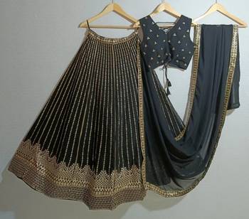 Black Sequin Embroidery Georgette Lehenga set with choli and dupatta 6