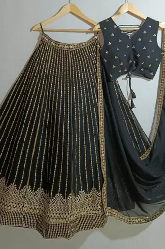 Black Sequin Embroidery Georgette Lehenga set with choli and dupatta