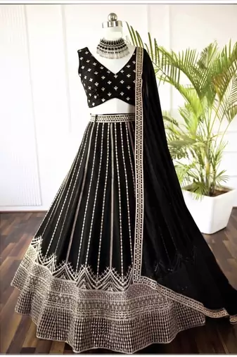 black sequin embroidery georgette lehenga choli with blouse