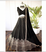 black sequin embroidery georgette lehenga choli with blouse