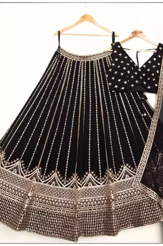 black sequin embroidery georgette lehenga choli with blouse