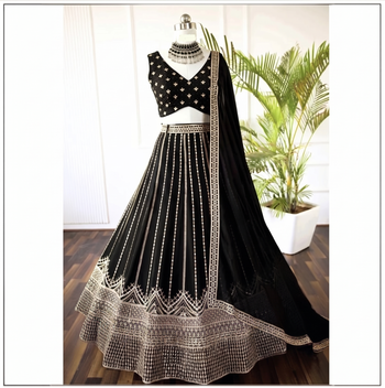 Black Sequin Embroidery Georgette Lehenga set with choli and dupatta 9