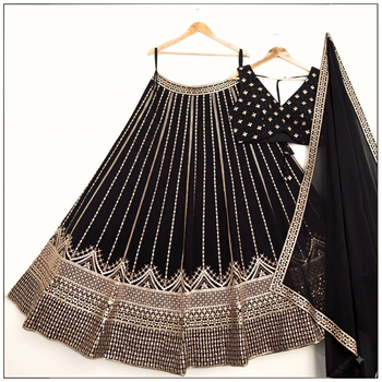 Black Sequin Embroidery Georgette Lehenga set with choli and dupatta 10