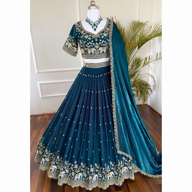 royal teal motif lehenga set