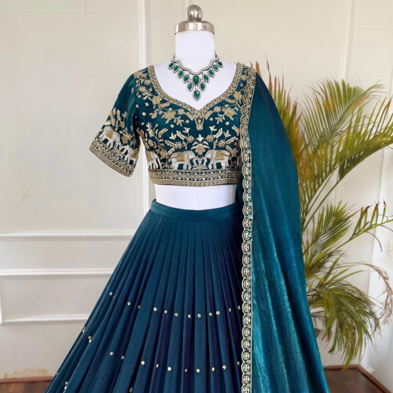 royal teal motif lehenga set