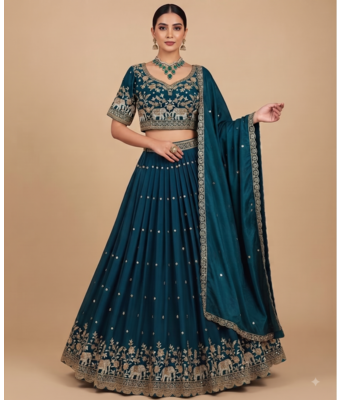 royal teal motif lehenga set 1