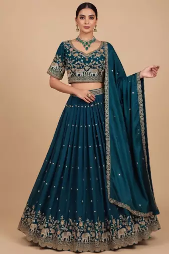 royal teal motif lehenga set