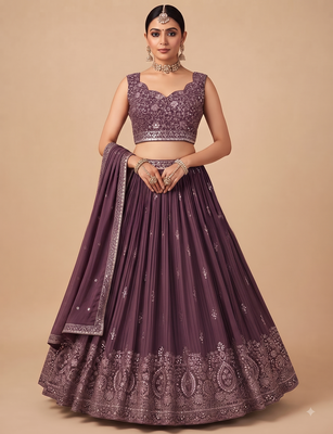 wine embroidered lehenga choli set with dupatta 5