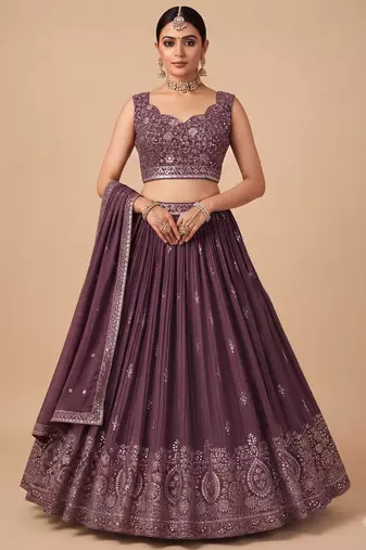 wine embroidered lehenga choli set with dupatta