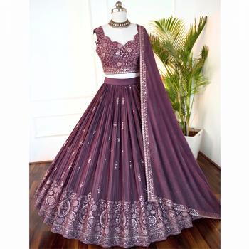 wine embroidered lehenga choli set with dupatta 6