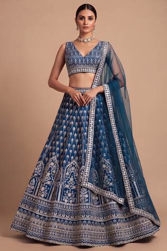 STUNNING NAVY ZARI SEQUin work GEORGETTE LEHENGA WITH BLOUSE