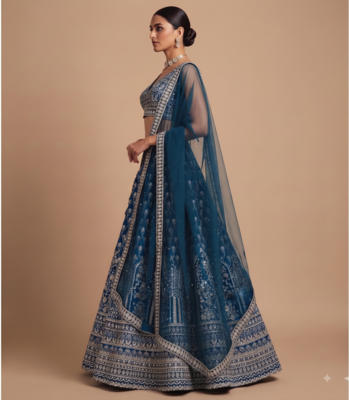 STUNNING NAVY ZARI SEQUin work GEORGETTE LEHENGA WITH BLOUSE 2