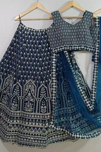 STUNNING NAVY ZARI SEQUin work GEORGETTE LEHENGA WITH BLOUSE