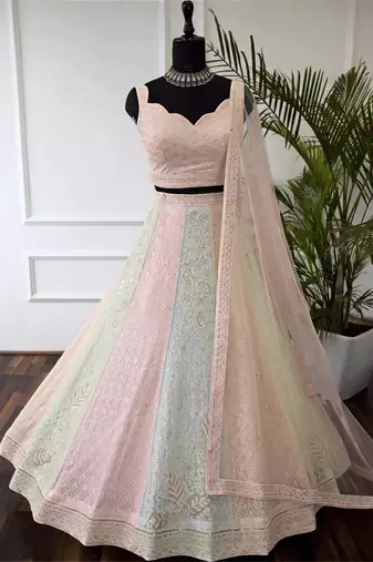 MULTICOLOR THREAD and SEQUin work GEORGETTE LEHENGA CHOLI WITH BLOUSE