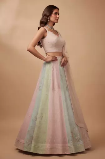 MULTICOLOR THREAD and SEQUin work GEORGETTE LEHENGA CHOLI WITH BLOUSE