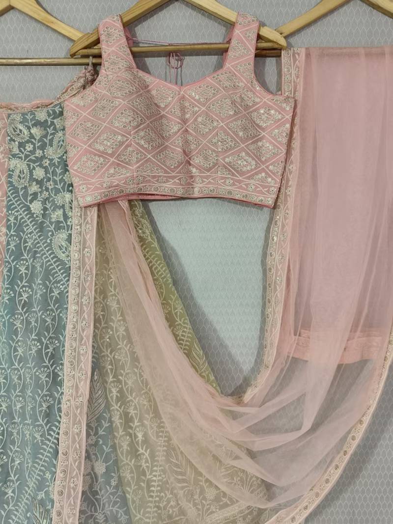 MULTICOLOR THREAD and SEQUin work GEORGETTE LEHENGA CHOLI WITH BLOUSE