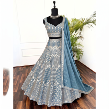 steel blue sequin embroidered lehenga choli set 6