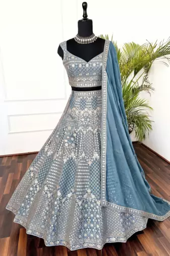 steel blue sequin embroidered lehenga choli set