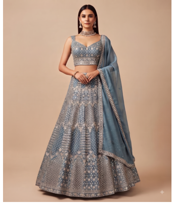steel blue sequin embroidered lehenga choli set 7