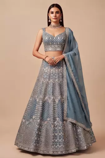 steel blue sequin embroidered lehenga choli set