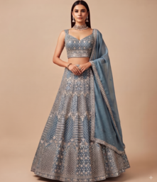steel blue sequin embroidered lehenga choli set