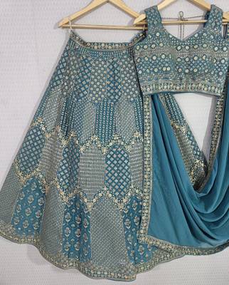 steel blue sequin embroidered lehenga choli set 8