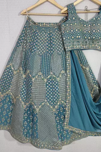 steel blue sequin embroidered lehenga choli set