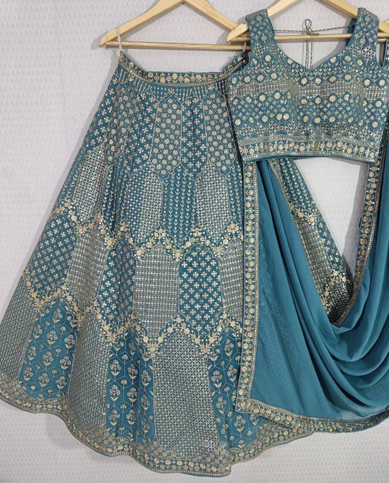 steel blue sequin embroidered lehenga choli set