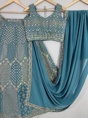 steel blue sequin embroidered lehenga choli set 9