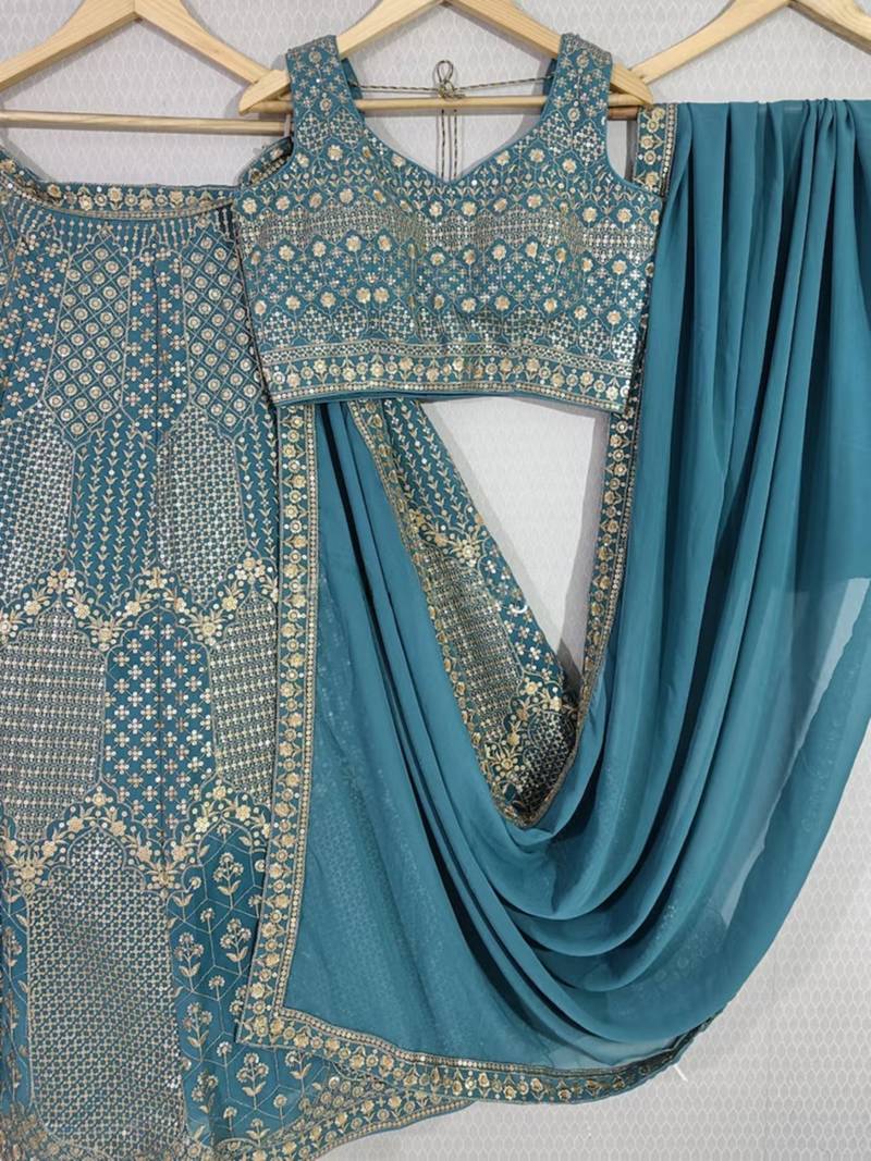 steel blue sequin embroidered lehenga choli set