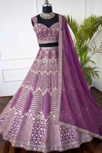 WINE EMBROIDERED GEORGETTE LEHENGA CHOLI WITH DUPATTA