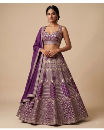 WINE EMBROIDERED GEORGETTE LEHENGA CHOLI WITH DUPATTA 1