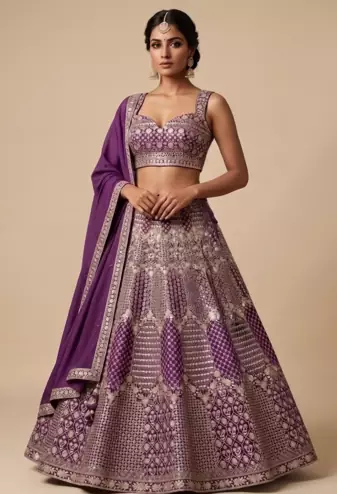 WINE EMBROIDERED GEORGETTE LEHENGA CHOLI WITH DUPATTA