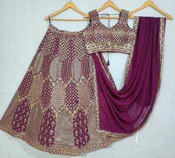 WINE EMBROIDERED GEORGETTE LEHENGA CHOLI WITH DUPATTA 2
