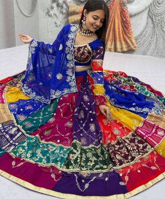 Multi Embroidery Thread sequin And real mirror work Faux Georgette Lehenga Choli Set 1